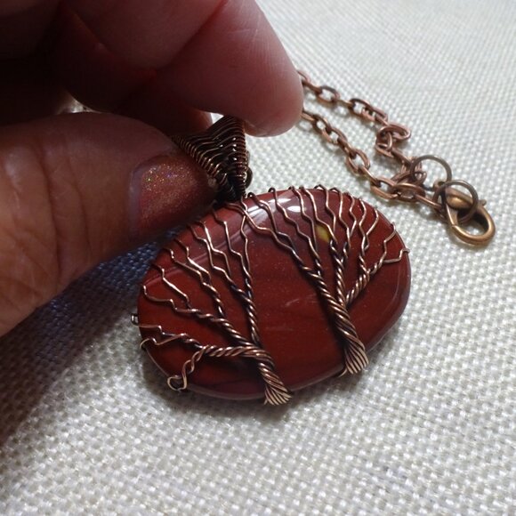 Rustic MOOKAITE with TREES COPPER WIRE-WRAPPED Handmade Pendant/Chain #419C - Picture 2 of 3